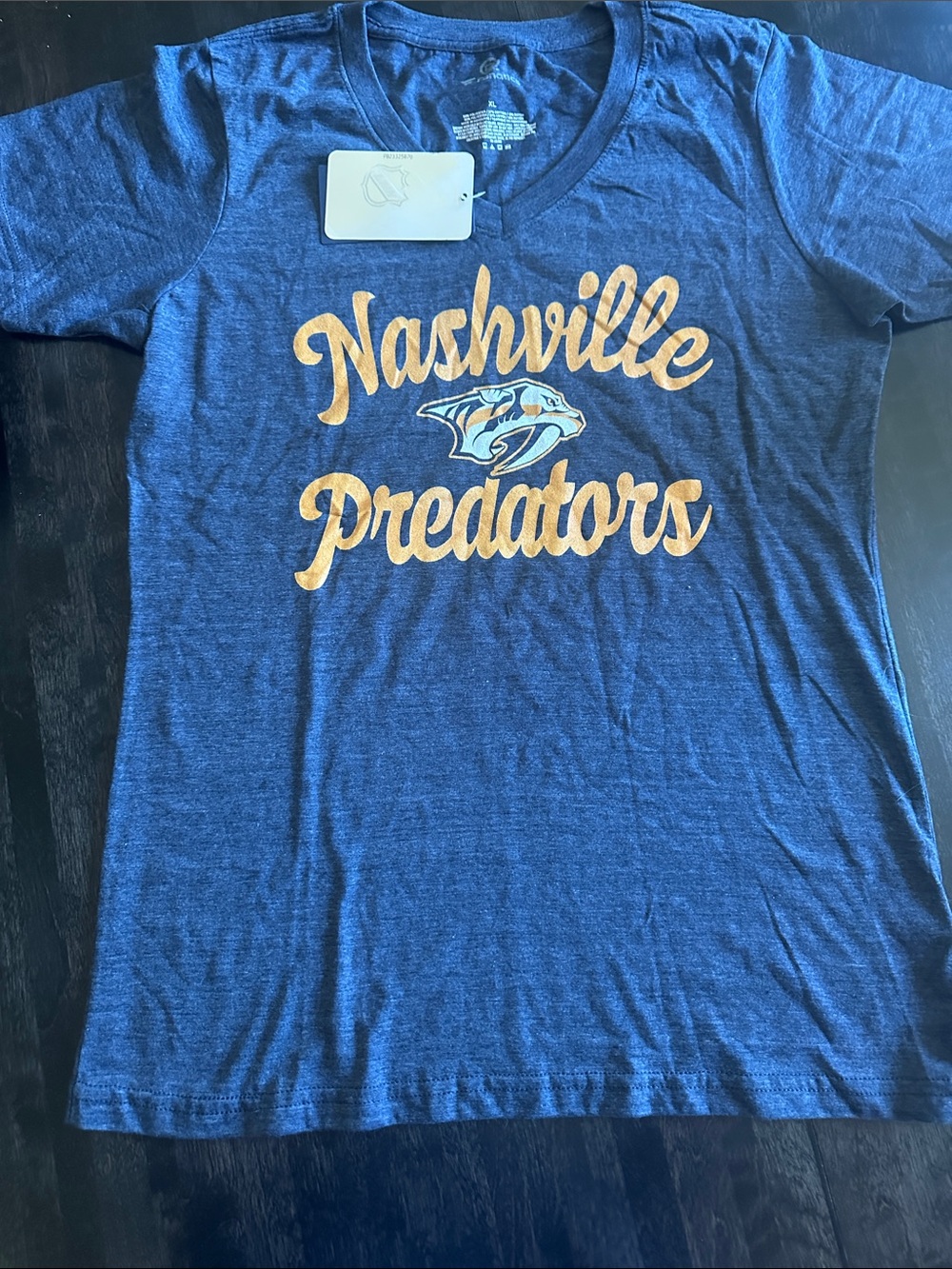 Fanatics Navy Blue Nashville Predators Script Logo Tee